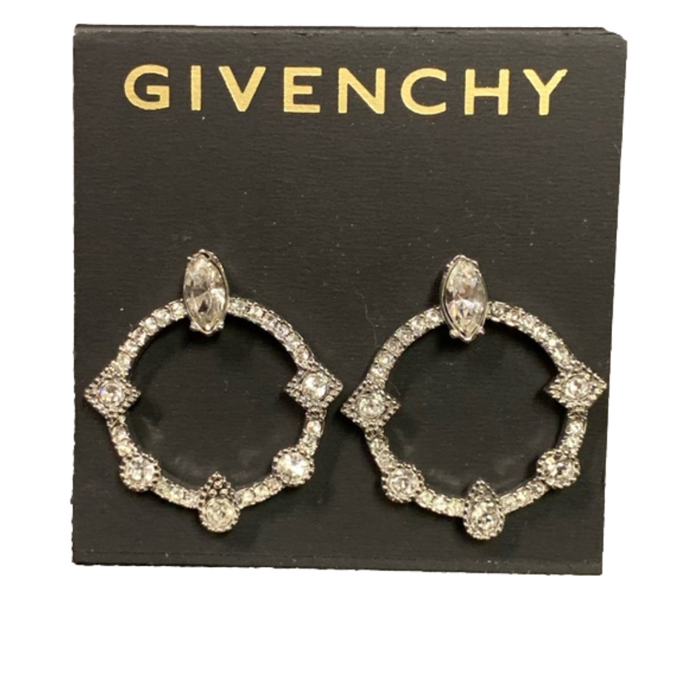 Givenchy Silver Rhinestone Hoop Earrings